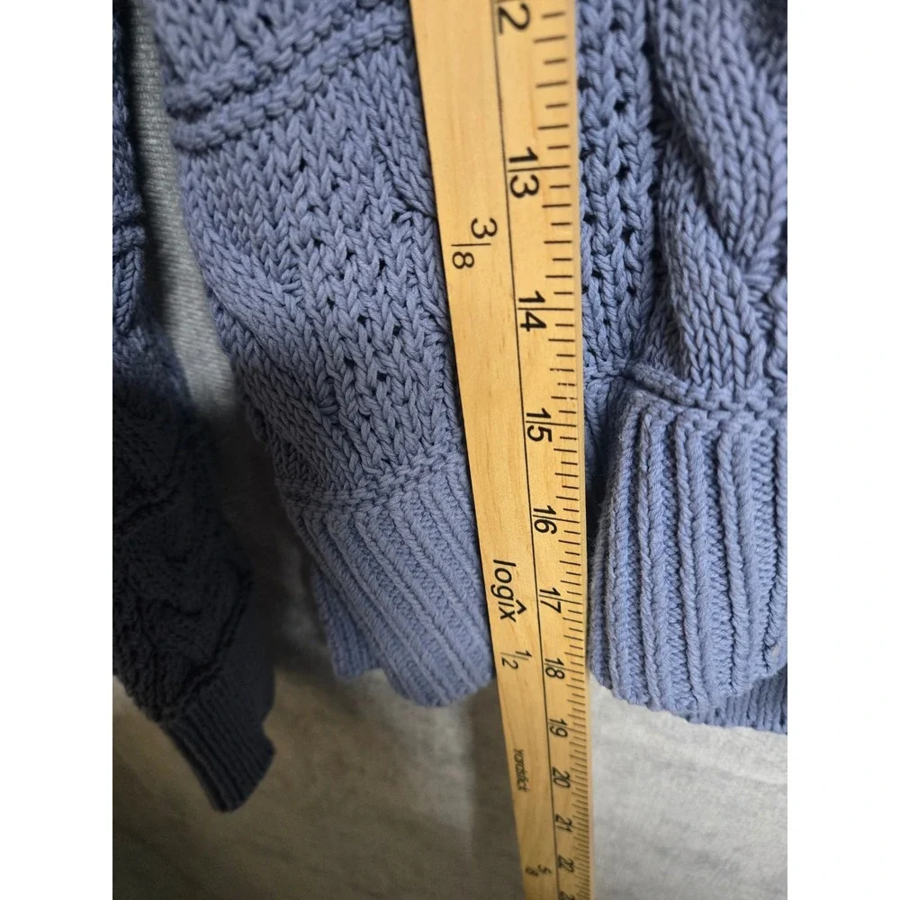 Madewell Blue Cable Knit Cropped Cardigan Sweater Cotton V-Neck CKF483106323 S